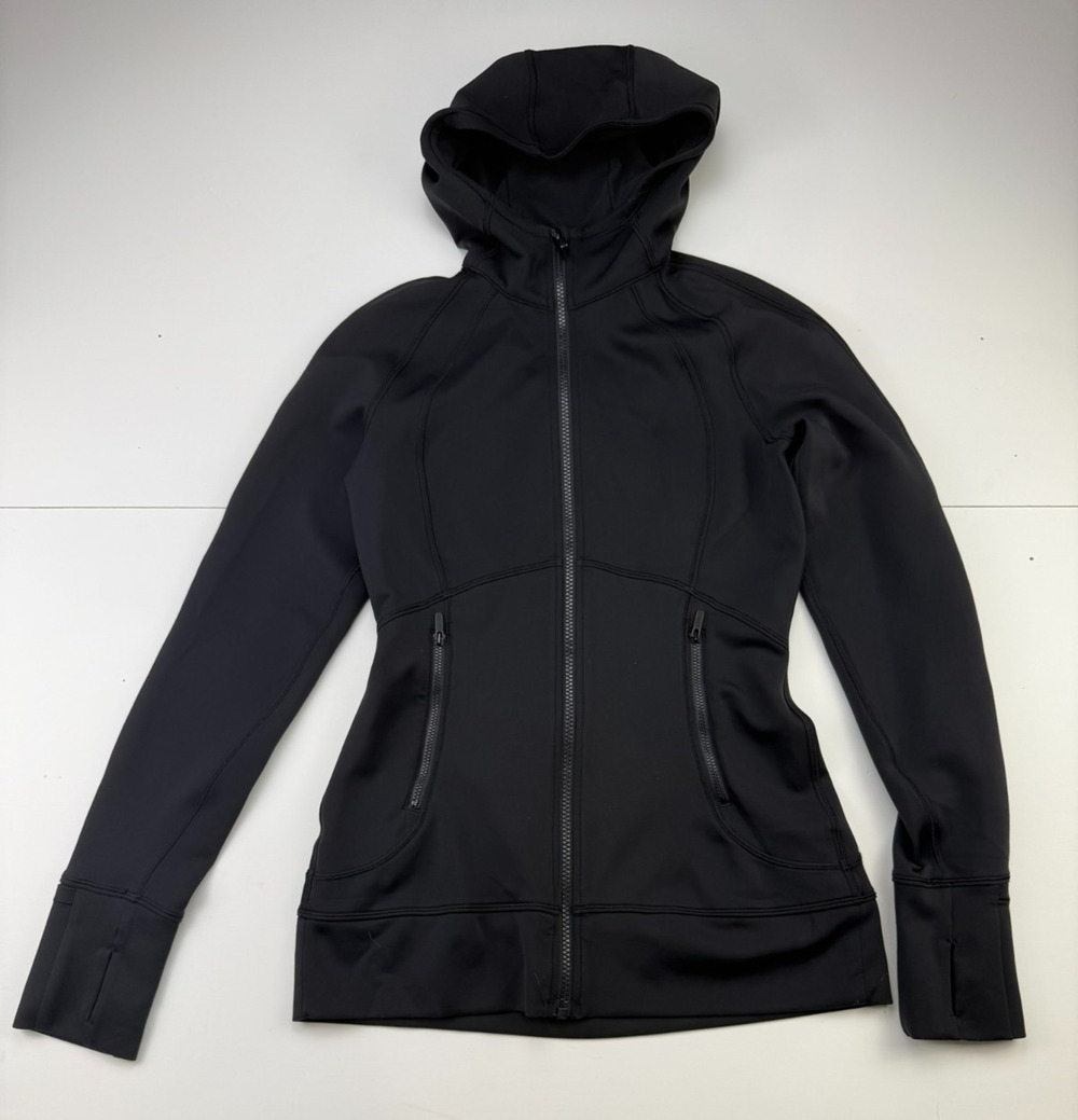 Lululemon Day Maker Full Zip Hoodie Womens 6 Black Jacket W3CVIS Thumbholes